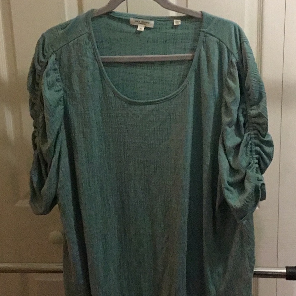 Women's Teal Top with Ruched Sleeves
